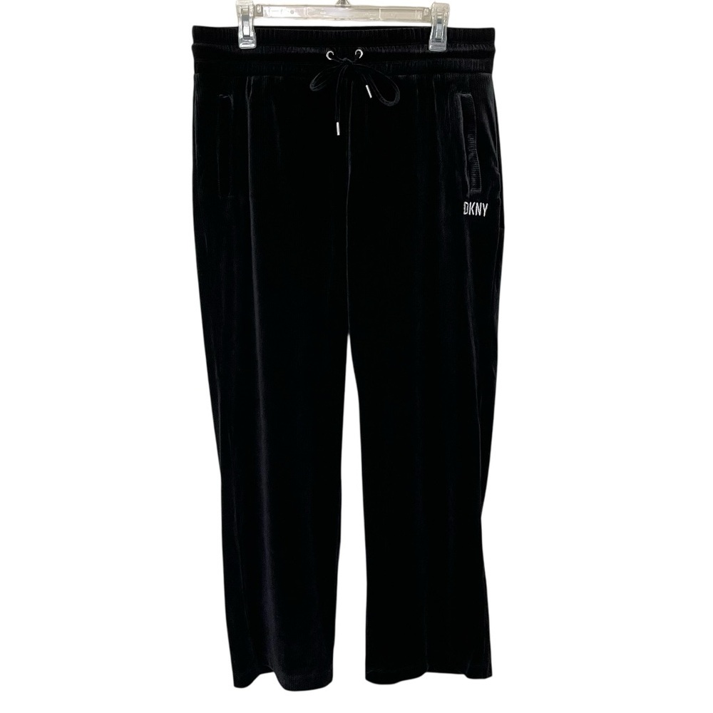 DKNY Sport Velour Black Track Pants Loungewear Comfy Athleisure Pockets Size M